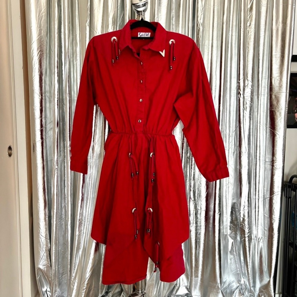 Vintage Sas'sa Red Western Snap Button Dress